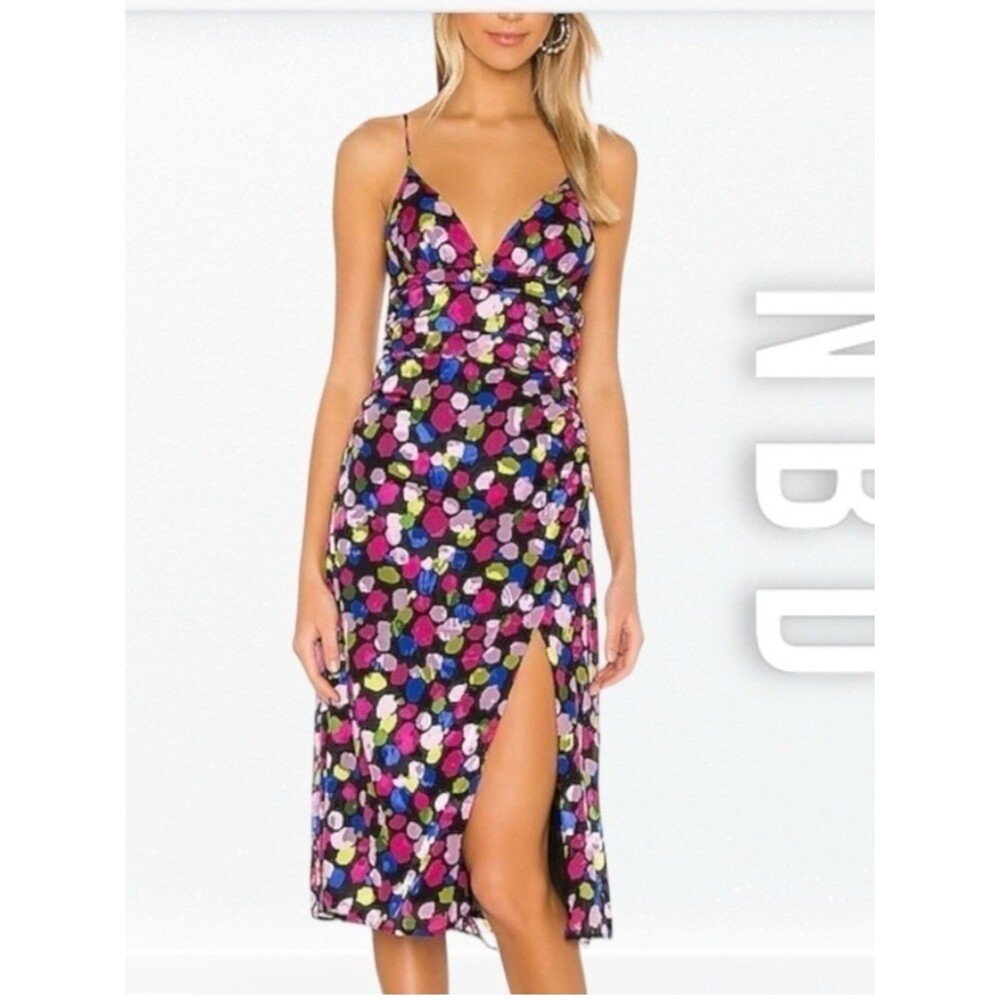 NBD Josefien Midi Dress Painted Dot Ruched Wedding Guest Garden Party S